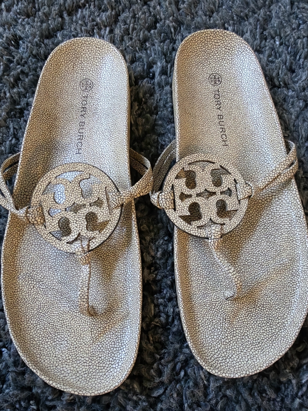 Tory Burch Beige Logo Thong Sandals Size 13